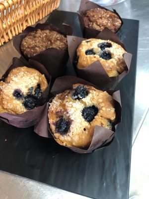 Gluten-free muffins: blueberry, banana bread and chocolate chip flavors! at L'Artisane Creative Bakery in Coral Gables