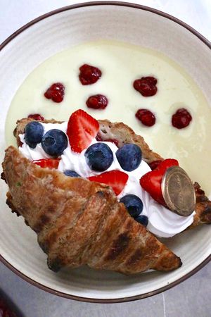 French toast - fresh berries, berries compote & vanilla chantilly  at L'Artisane Creative Bakery in Coral Gables