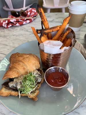 Wild mushroom croissant and sweet potatoes. Delicious  at L'Artisane Creative Bakery in Coral Gables
