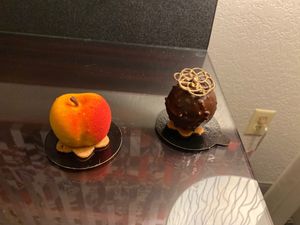 Peach Melba and Roche at L'Artisane Creative Bakery in Coral Gables