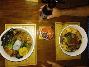 Spicy veggie ramen (left) & Black garlic tofu ramen (right) at O'Uchi in Sydney