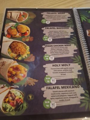 Vegan options are clearly labelled as containing no dairy at Falafel Penang in Penang