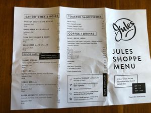 Menu at Jules Shoppe in York