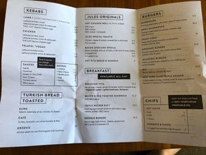 Menu at Jules Shoppe in York