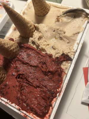 Take away vegan ice cream box (we were already eating it when I took the picture)   at Gelateria La Romana in Padua