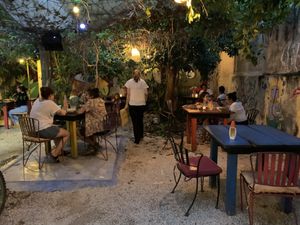 Outdoor seating  in the back at El Apapacho in Merida