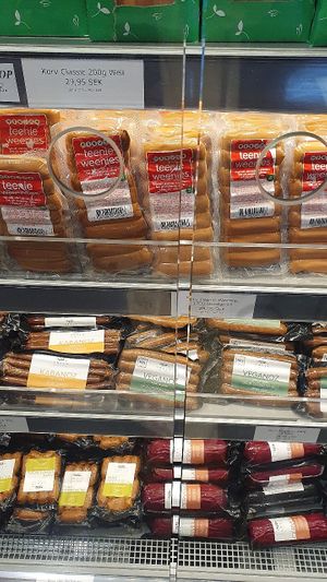 Vegan sausages at Goodstore - Asogatan in Stockholm