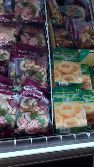 vegan shrimps and calamari at Goodstore - Asogatan in Stockholm