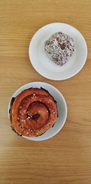 cinnamon roll and chocolate ball at Goodstore - Asogatan in Stockholm