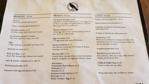 Menu at Blackbird Bakery in South West London