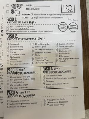 The build your own is 24,000, w drink 26 and w soup 28,000   at Puro Zumo in Bogota