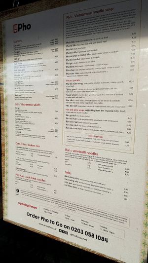 Menu at Pho - Balham in South West London