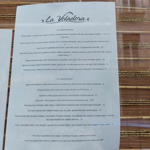 Menu at La Voladora in Alicante