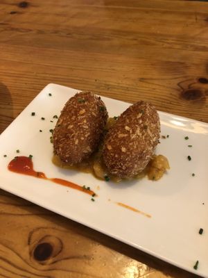 Sweet potato croquettes with apple chutney and tabasco  at La Voladora in Alicante