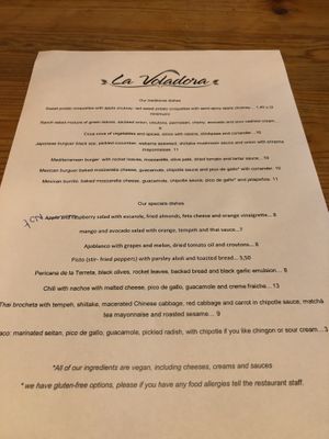 daily changing menu options  at La Voladora in Alicante