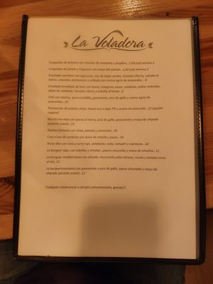 Menu at La Voladora in Alicante