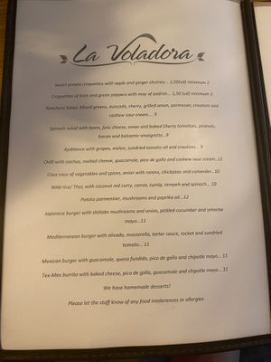 The menu  at La Voladora in Alicante