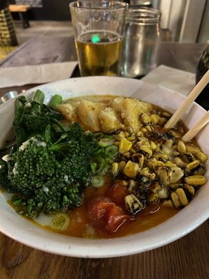 Vegan Creamy Ramen…yum  at Beshock Ramen in San Diego