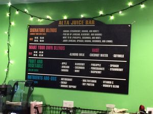 Juice and smoothie menu at Alta Healthy Cafe in Kirkland