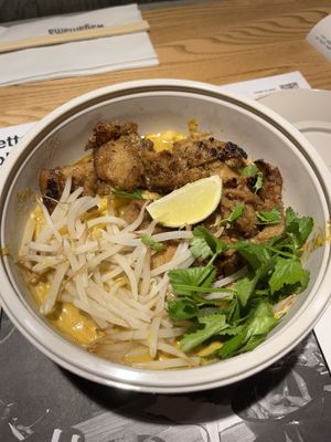 “Chicken” kare lomen, careful it comes in a coconut sauce high in saturated fats    at LGW - Wagamama - ST in Horley
