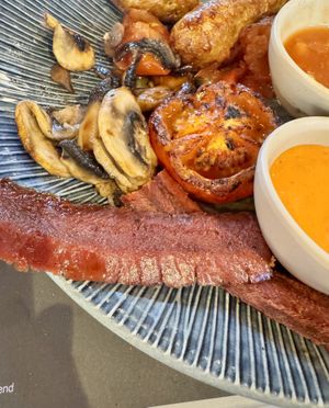 Close up of yummy baconn  at LGW - Wagamama - ST in Horley