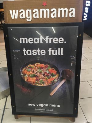 Sign outside the restaurant at LGW - Wagamama - ST in Horley