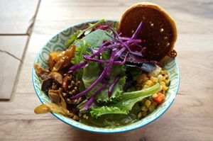 Bowl w/black rice/kimchi/spinach cream at Les Bols d'Antoine in Paris