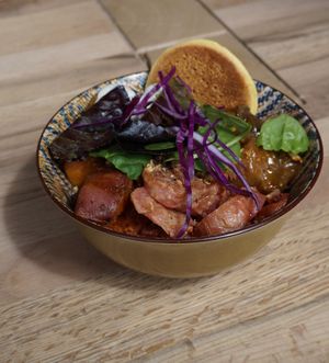 Bowl w/quinoa/falafel/radish/aubergines at Les Bols d'Antoine in Paris