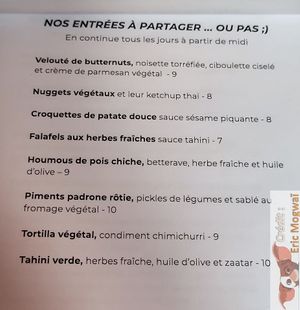 Starter menu at Les Bols d'Antoine in Paris