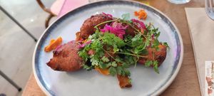 Sweet potato croquettes with spicy tahini sauce at Les Bols d'Antoine in Paris