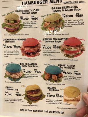 Soy meat burger options  at Fabius Cafe in Tokyo
