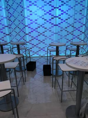 Cool interior with light show  at Fabius Cafe in Tokyo