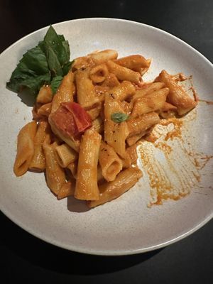 Half eaten pasta alla vodkaa  at Old Wharf at MACq 01 Hotel in Hobart