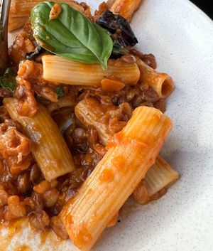 Average pasta, vegan option was just take the cheese off, no subs at Old Wharf at MACq 01 Hotel in Hobart