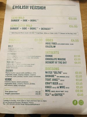 The menu, owners speak English  at The Wild Note in Bordeaux