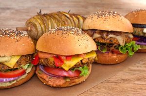 Our four super-sized and delicious vegan burger : the Wild, the Green, the Country and the Falafel! at The Wild Note in Bordeaux