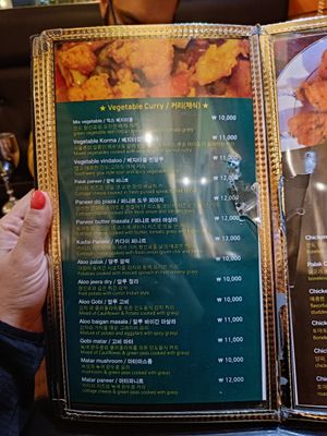 *both* vegan menu pages and also *one* of the vegetarian pages at Jyoti Restaurant - Chungmuro in Seoul