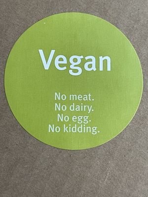 Vegan confirmed on every box  at Fresh Brothers - Harvard Place in Irvine