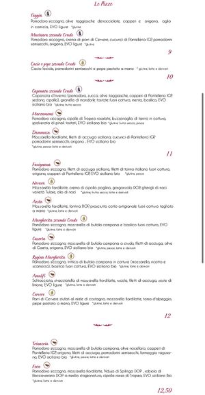 Menu  at Crudo Fa La Pizza in Turin