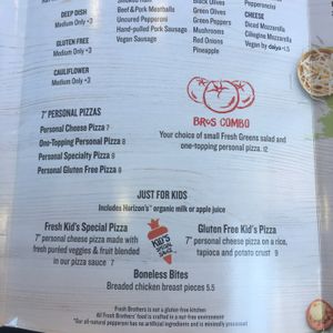 Menu at Fresh Brothers in Calabasas