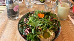 avo salad and matcha latte  at Avobar in London