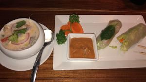 Spring rolls, Tom Kha soup at Blue Orchid in Jacksonville