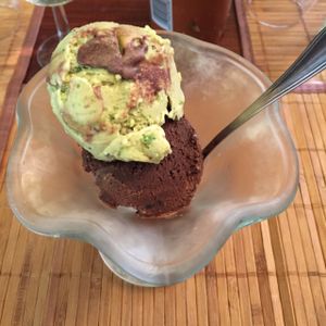 Pistachio and chocolate ice cream at Haiku in Catania