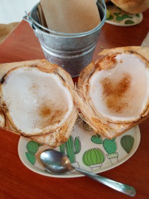 Young coconut with lime and chili at Ta'consciente in Playa Del Carmen