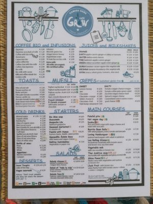 menu in english at Grow Café in Tarifa