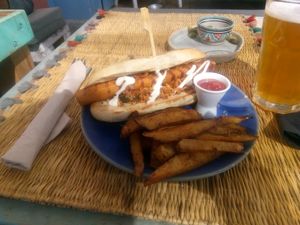 Vegan Hot Dog with Cerveza Sin at Grow Café in Tarifa