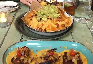 Vegan steak tacos and vegan nachos at Ojo Rojo in Bournemouth