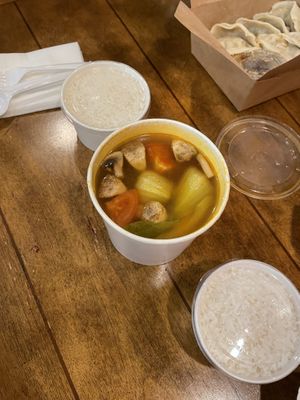 Tom yum soup. Spicy means spicy at Thai Vegan in Beverly Hills