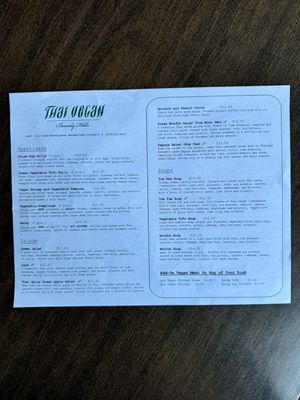 Main Menu  at Thai Vegan in Beverly Hills
