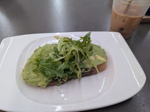 Avocado toast and almond latte at Cafe Club in Hollywood